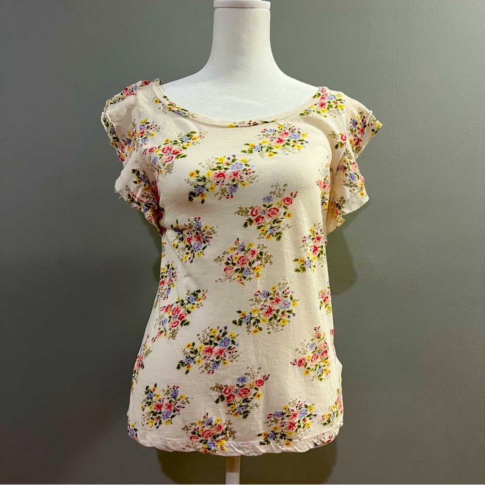 Floral Flutter Sleeve Short Sleeve Blouse